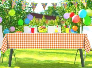 54*108 pulgadas naranja y blanco plástico Rectangular a cuadros a prueba <span class=keywords><strong>de</strong></span> aceite impermeable desechable moderno <span class=keywords><strong>mantel</strong></span> personalizable - Product Image 3