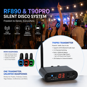 INDA Émetteur Professionnel Silent Disco T90PRO <span class=keywords><strong>HiFi</strong></span> 500M de portée avec connexion XLR+<span class=keywords><strong>Bluetooth</strong></span>, Hôte Audio et Casques pour Soirées Silencieuses - Product Image 1