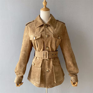 فاخر جلد الخراف الحقيقي جلد بومبر سترة راكب الدراجة النارية حزام اتجاه جديد أزياء تناسب ضئيلة مخصص لينة جلد الغزال الأصلي سترة النساء - Product Image 5