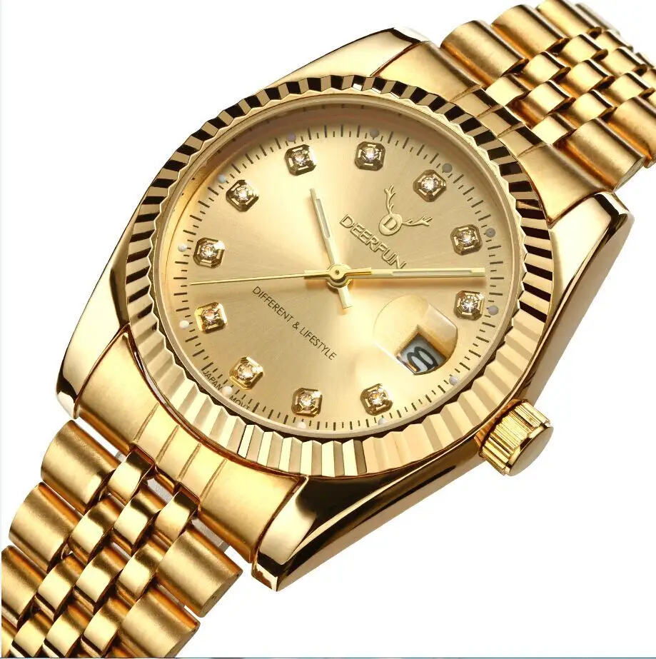 Manufacturer Top Quality IP Gold Plating 3ATM Luxury Big Dial Watch Wrist For Man Classic Popular Design Gold Quartz Watch