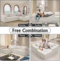 Weißes Modernes Modulares L-förmiges Cloud-Sofa-Set 104 Zoll Cordstoff Tiefer Sitzkomfort Keine Montage Erforderlich