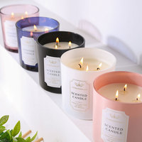 Bougie artisanale en cire de soja 380g, grande taille, 3 mèches, parfumée, pour décoration intérieure, vente en gros, personnalisation acceptée, marque privée.