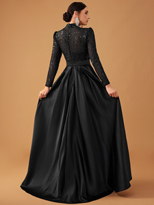 Elegante luxe avondjurk met pailletten & satijn, hoge hals, lange mouwen en cape voor dames - feestjurk - Product Image 3