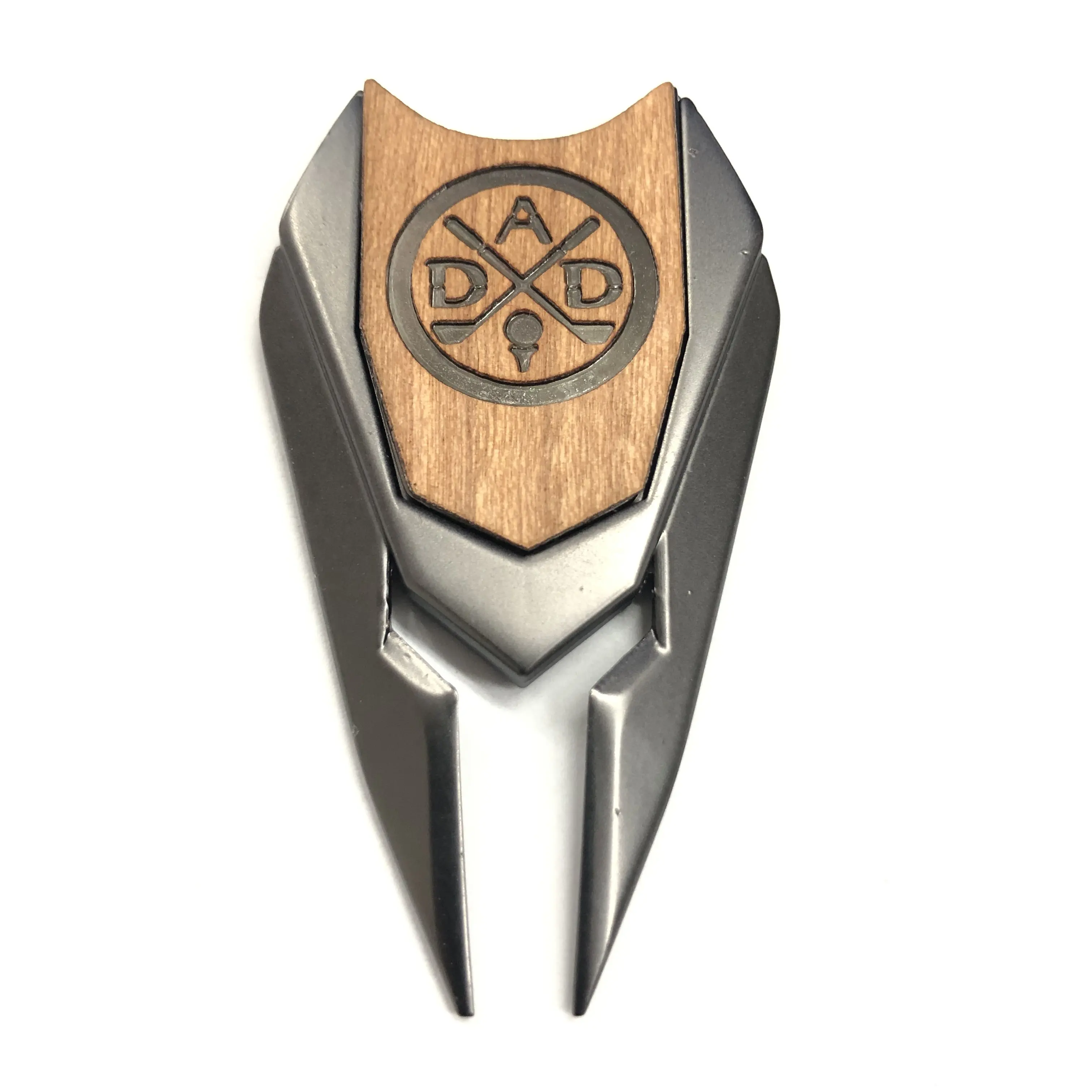 De la mitad escudo forma golf herramienta divot con regalo de Metal/de golf de madera marcador logotipo diy Día del Padre regalo