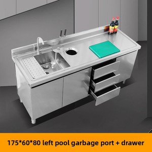 Mobile da Cucina Commerciale Personalizzabile <span class=keywords><strong>in</strong></span> <span class=keywords><strong>Acciaio</strong></span> Inox con Lavello Singolo o Doppio e Piano di Lavoro per Ristoranti - Product Image 5
