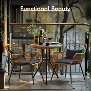 Ensemble de <span class=keywords><strong>2</strong></span> chaises de salle à manger en rotin d'extérieur avec coussins, accoudoirs, cadre en fer pour balcon, véranda, pelouse et jardin - Product Image 6