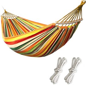 Colorful Striped Outdoor <b>Hammock</b> 200x80cm Wooden Rods For Camping Garden Beach Relaxation - Product Image 1