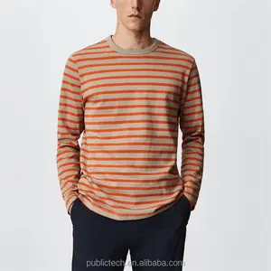 Camiseta de algodão listrada com dois tons, fabricante, streetwear, alta qualidade, personalizada, com bloco de cores, manga longa, para homens
