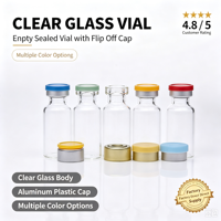 Flacon en verre transparent vide scellé, bouteille multicolore (bleu, vert, orange, rouge) avec bouchon en aluminium ou plastique, vente en gros