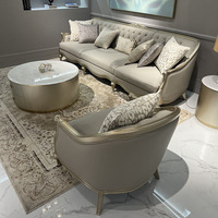 Canapé en cuir trois places de style américain, luxe léger, en bois massif sculpté, mobilier de salon moderne français