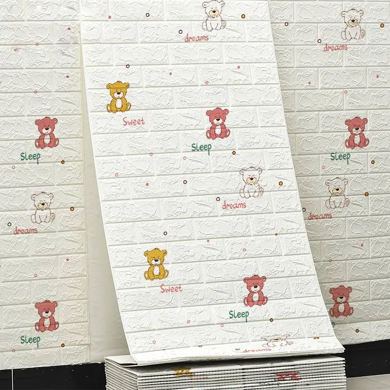 Carta da parati di grandi dimensioni rotolo di carta da parati spessa 3D mattoni decorazione per la casa camera per bambini parete ragazze ragazzi simpatici carte da parati autoadesive