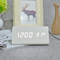 Réveil numérique en bois, en forme de Triangle, pour la table ou le bureau, avec affichage de la température LED, thermomètre l'heure MDF