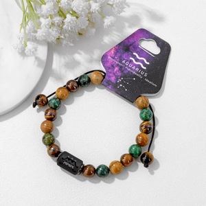 Bracelet en pierre d'œil de tigre naturelle de 8 mm, bracelet en corde tressée à la main, bracelet pour <span class=keywords><strong>homme</strong></span> et femme, signe <span class=keywords><strong>du</strong></span> zodiaque, bijoux, cadeau d'anniversaire - Product Image 1