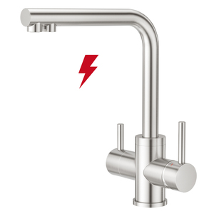Grifo de Cocina Moderno de Doble Manija, de Acero Inoxidable 304 con Acabado Cepillado, para Montaje en Encimera, con Filtro de Agua de Ósmosis Inversa de Baja Presión - Product Image 1