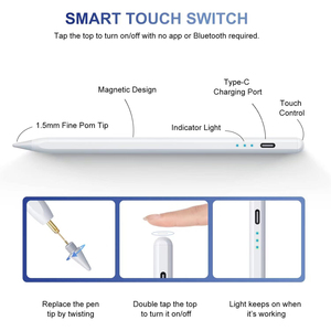 Lápiz Óptico de Alta Precisión con <span class=keywords><strong>3</strong></span> Indicadores, Activo, Capacitivo, de Aluminio, con Adsorción Magnética, Punta Reemplazable, para Dibujo - Product Image 2