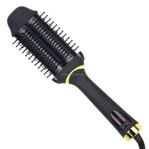 Oval Fluffy Hair RootHeat Brush Ceramic Hair Brush straightener with LCD Ionic Heat Brush