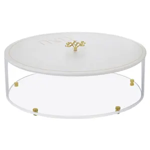 Unique Design 13.75 inch Round Passover Matzo Tray Acrylic Pesach Box with Chinese Knot Handle