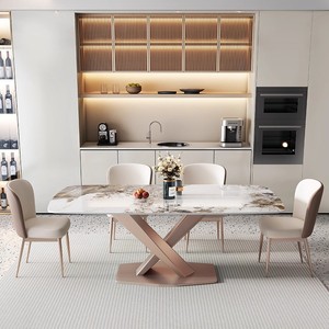Table à manger moderne en métal d'acier inoxydable ensemble <span class=keywords><strong>6</strong></span> chaises pour la dalle <span class=keywords><strong>de</strong></span> roche blanche <span class=keywords><strong>de</strong></span> mariage <span class=keywords><strong>de</strong></span> banquet pour le salon pour des hôtels - Product Image 1