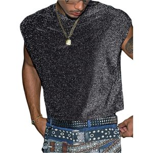 FOXA Débardeur à paillettes pour homme, col rond, sans manches, tenue de soirée, streetwear, club - Product Image 1
