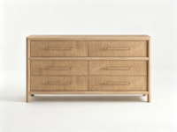 Commode moderne en bois FERLY à 6 tiroirs, cadre incurvé, finition brossée, meuble de rangement pour chambre à coucher