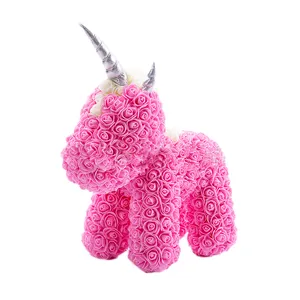 Venta al por mayor, precio de San Valentín, caja de regalo de PVC de 38 cm, oso rosa de Navidad, unicornio de espuma de PE