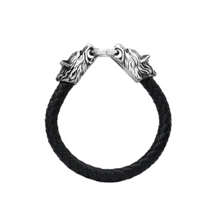 Pulsera vikinga con cabeza de lobo de cuero trenzado de acero inoxidable para hombre, joyería de metal pesado vintage de alta calidad, retro, sólida y duradera - Product Image 6