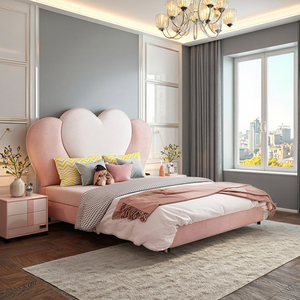 Ensemble de lit princesse rose moderne pour filles, lit rembourré en cuir confortable pour enfants avec cadre de lit de rangement en forme de cœur - Product Image 6