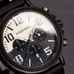 Montre à quartz en bois de santal noir pour homme, chronographe, chronomètre multifonctionnel - Product Image 5