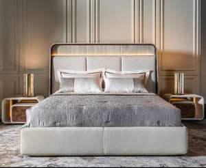 High End italiano di lusso casa camera da <span class=keywords><strong>letto</strong></span> <span class=keywords><strong>letto</strong></span> Set moderno King Size <span class=keywords><strong>letto</strong></span> <span class=keywords><strong>letto</strong></span> in pelle imbottito con Led - Product Image 1