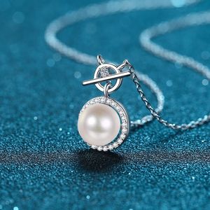 Kalung Liontin Mutiara Air Tawar Alami 9mm Bentuk T dengan Kunci Moissanite, Perak 925, Perhiasan Wanita, 8 Pilihan Desain Kustom Pabrik - Product Image 4
