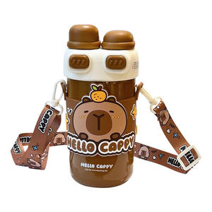 Botella de agua aislada de doble uso Hello Cappy de 500 ml, reutilizable con correa para niños, para uso escolar - Product Image 1