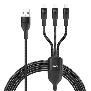 Miccell hợp kim nhôm 3 trong 1 USB sạc nhanh cáp 3A nylon bện cáp điện 3 trong 1 USB sạc cáp dữ liệu - Product Image 1