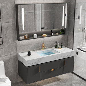 Mueble de <span class=keywords><strong>baño</strong></span> de lujo clásico, 2 cajones, 2 puertas, tocador de <span class=keywords><strong>baño</strong></span> <span class=keywords><strong>con</strong></span> encimera de piedra sinterizada y <span class=keywords><strong>armario</strong></span> <span class=keywords><strong>con</strong></span> <span class=keywords><strong>espejo</strong></span> - Product Image 6