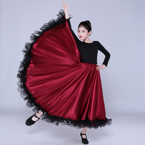 Media falda de columpio grande <span class=keywords><strong>para</strong></span> niña clásica <span class=keywords><strong>para</strong></span> baile de salón Flamenco <span class=keywords><strong>danza</strong></span> del vientre práctica al por mayor <span class=keywords><strong>para</strong></span> niños - Product Image 5