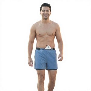 <b>Men</b> 2 layers gym <b>shorts</b> with back pocket for man solid plain 2 in 1 quick dry polyester sports <b>shorts</b> custom shortsDDP shipping - Product Image 1