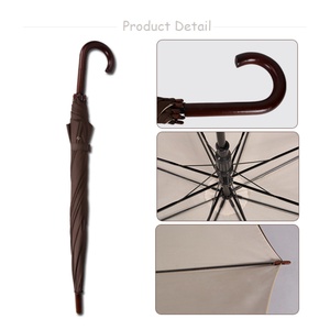 High Quality 23 Inch 8 Ribs Coloured Automatic Straight Parasol Marche <b>J</b> <b>Hook</b> Curved Handle Straight Bone Umbrella - Product Image 3