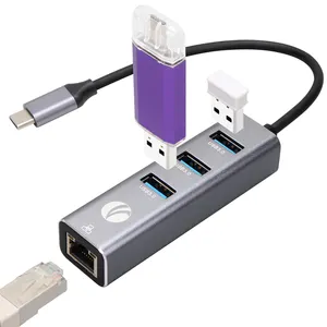 Personalización 4 en 1 Aluminio Usb Splitter Tipo-C Estación de acoplamiento de extensión 2,0 3,0 Usb C Hub para computadora portátil Tablet