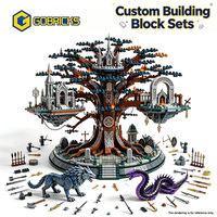 Ensemble de blocs de construction Gobricks Custom MOC Fantasy World Tree, modèle d'arbre magique géant, plateforme de château flottant, figurines, briques DIY