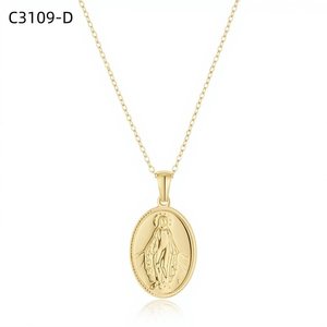 Collar con colgante religioso Amy Amy, medalla cristiana ovalada plateada, regalo diario para mujer, cadena con caja de joyería C3109 - Product Image 2
