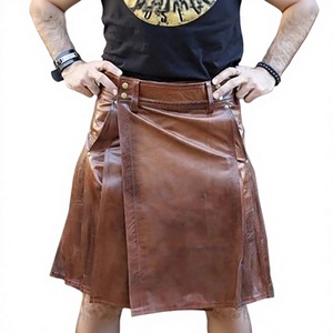 Men's Brown Genuine Leather Kilt Solid Color Regular Fit Scottish Style Utility <b>Skirt</b> Adult Size - Product Image 1