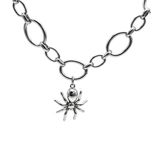 Collar con colgante de araña de acero inoxidable yunique, cadena corta unisex, cadena para clavícula con forma de insecto, acabado pulido - Product Image 5