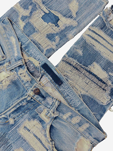 AeeDenim <strong>Custom</strong> <strong>Label</strong> High-end Manufacturer Allover Throughout Stitching Laser Distressed Fashion Punk <strong>Jeans</strong> - Product Image 5
