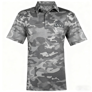 Men's Grey Camo Golf Shirt Custom Logo Anti-UV UPF 50+ Quick Dry Moisture Wicking Anti-Wrinkle Short Sleeve Knitted Fabric