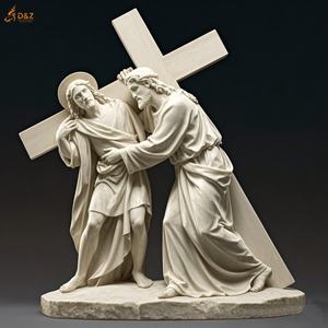 Estatua grande famosa Católica Cristiana talla de piedra Jesús 14 estaciones segunda estación mármol blanco Jesús lleva escultura cruzada - Product Image 3