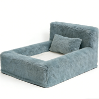 Lit pour chien en mousse à mémoire de forme rectangulaire gris poussière, en fausse fourrure de luxe, avec coussin assorti