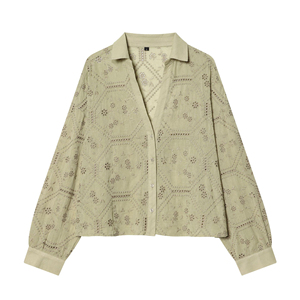 Chemisier en coton brodé à œillets pour femme, collection Printemps 2026 - Coupe décontractée, style vintage et décontracté, OEM par usine de vêtements chinoise - Product Image 1