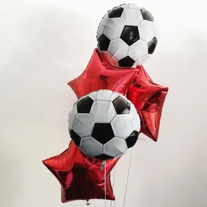 Pafu 2023 Newly Soccer Birthday Party Decorations Red Blue Star Foil 5pcs Balloons World Sports Supplies