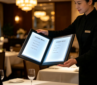 Menu lumineux LED, porte-menu rétroéclairé double page, menu en cuir rechargeable pour restaurant, bar, hôtel
