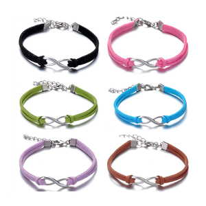 Fabricant fait à la main argent or <span class=keywords><strong>signe</strong></span> de l'<span class=keywords><strong>infini</strong></span> <span class=keywords><strong>bracelet</strong></span> à breloques en cuir suédé cordon de corde <span class=keywords><strong>bracelet</strong></span> à breloques <span class=keywords><strong>infini</strong></span> pour femmes - Product Image 1