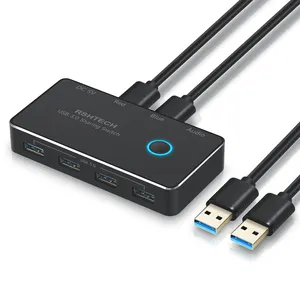 RSHTECH USB 3.0 KVM开关选择器USB开关选择器带4个USB 3.0端口3.5毫米音频插孔2台计算机共享5个设备